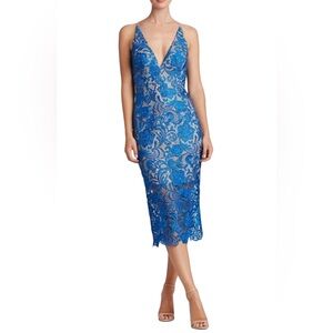 Dress the Population Blue Lace Midi Dress
